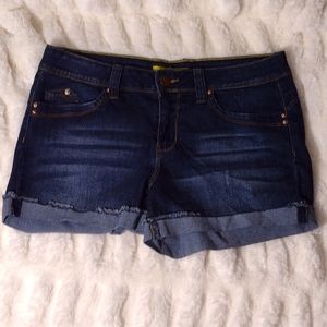 YMI Denim Shorts Raw Hem Size 11- Dark Wash Blue Jean Shorts- 2 inch inseam